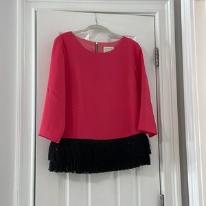 Sail to Sable holiday top with black sequin and fringe trim